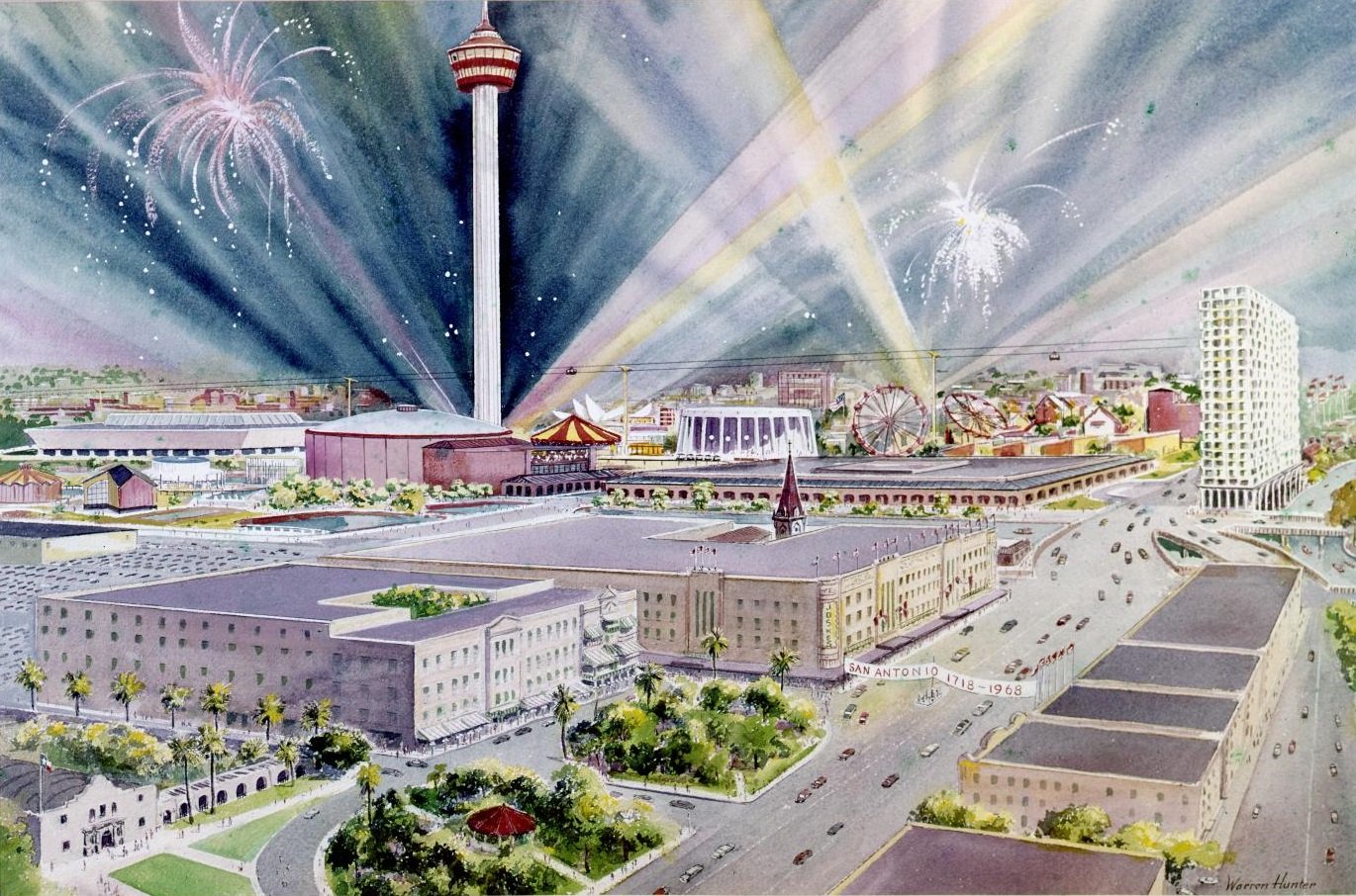 Overview of San Antonio downtown and HemisFair 1968