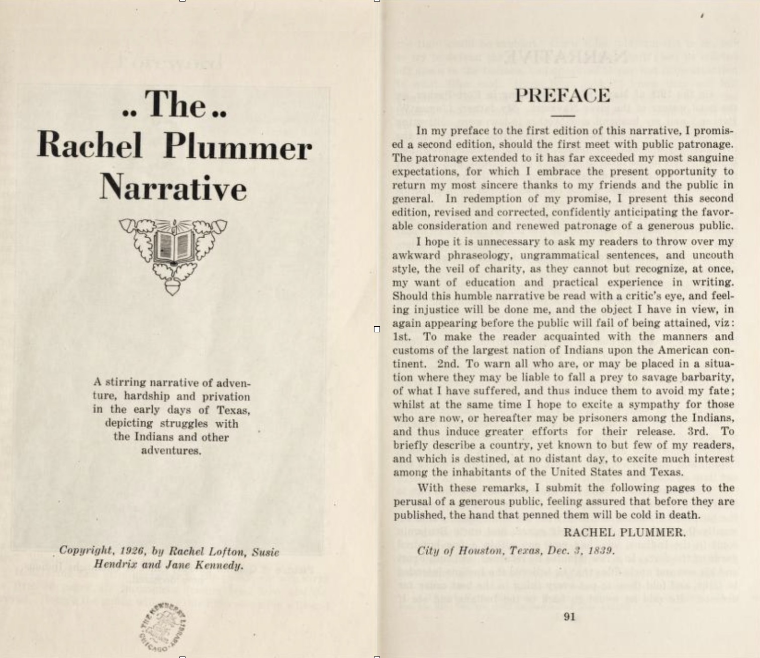 Title page: 1926 copyright by Rachel Lofton, Susie Hendrix, and Jane Kennedy